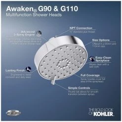 Kohler Awaken 1.75 GPM Multi Function Shower Head with MasterClean Sprayface Technology -Kohler Shop kohler k 72418 g alternate view 413