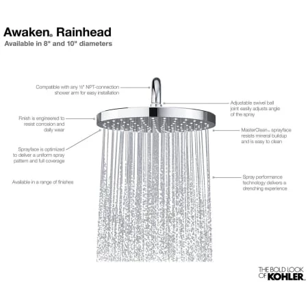Kohler Awaken 1.75 GPM Rain Shower Head with MasterClean Spray face Technology 8 Kohler Awaken 1.75 GPM Rain Shower Head with MasterClean Spray face Technology - Image 6