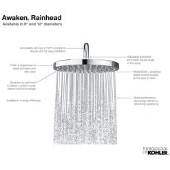 Kohler Awaken 2 GPM Single Function Rain Shower Head -Kohler Shop kohler k 76465 alternate view 520